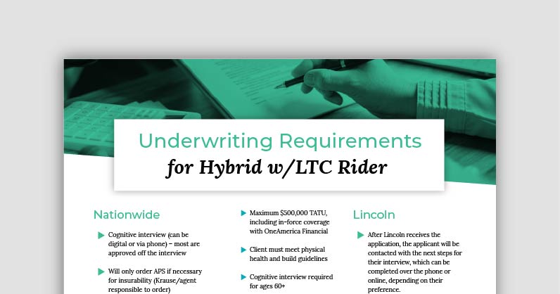 Underwriting Requirements for Hybrid LTCI