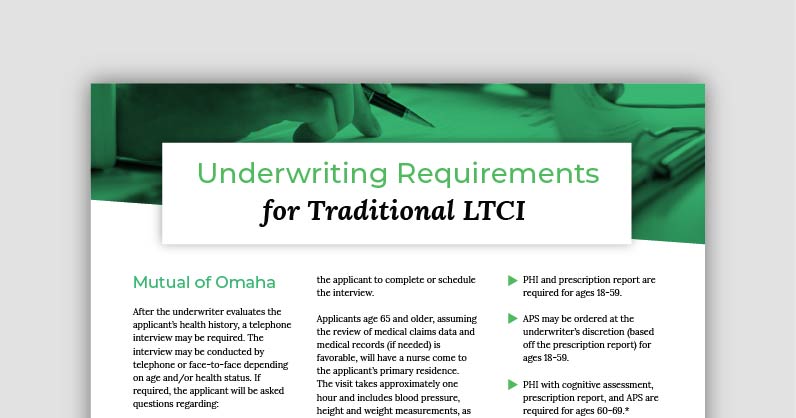 Underwriting Requirements for Traditional LTCI